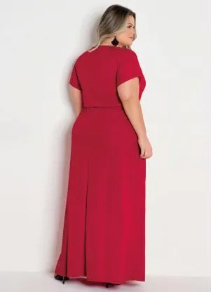 Marguerite - Vestido Longo Vermelho Transpassado Plus Size - MARGUERITE