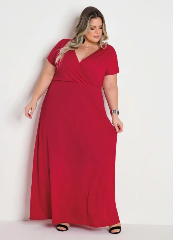 Vestido Longo Vermelho Transpassado Plus Size Marguerite