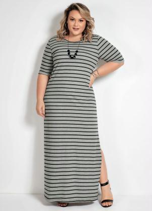 Vestido Mangas 3/4 (Mescla Listrado) Plus Size