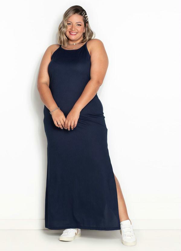 Marguerite - Vestido Marinho em Ribana Canelada Plus Size