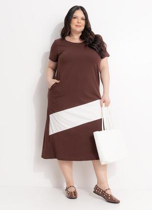 Vestido (Marrom e Off) em Algod�o