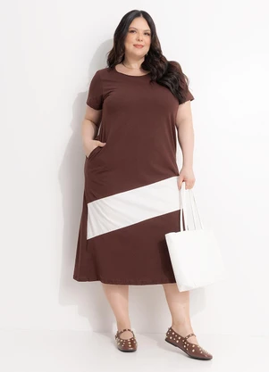 Marguerite - Vestido Marrom e Off em Algodão - MARGUERITE