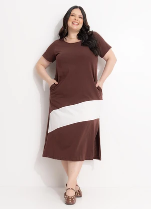 Marguerite - Vestido Marrom e Off em Algodão - MARGUERITE