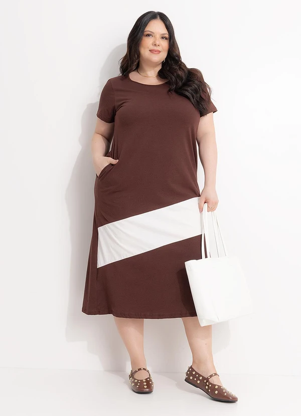 Marguerite - Vestido Marrom e Off em Algodão