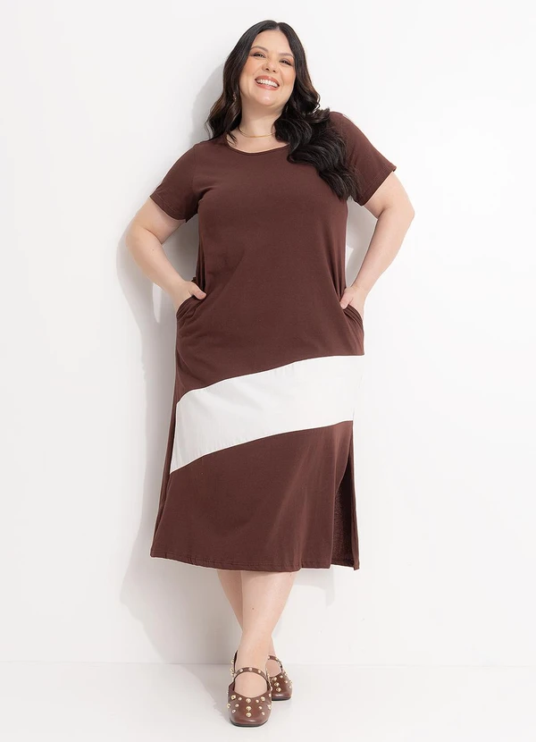 Marguerite - Vestido Marrom e Off em Algodão 2