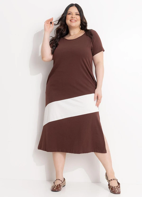 Marguerite - Vestido Marrom e Off em Algodão 3