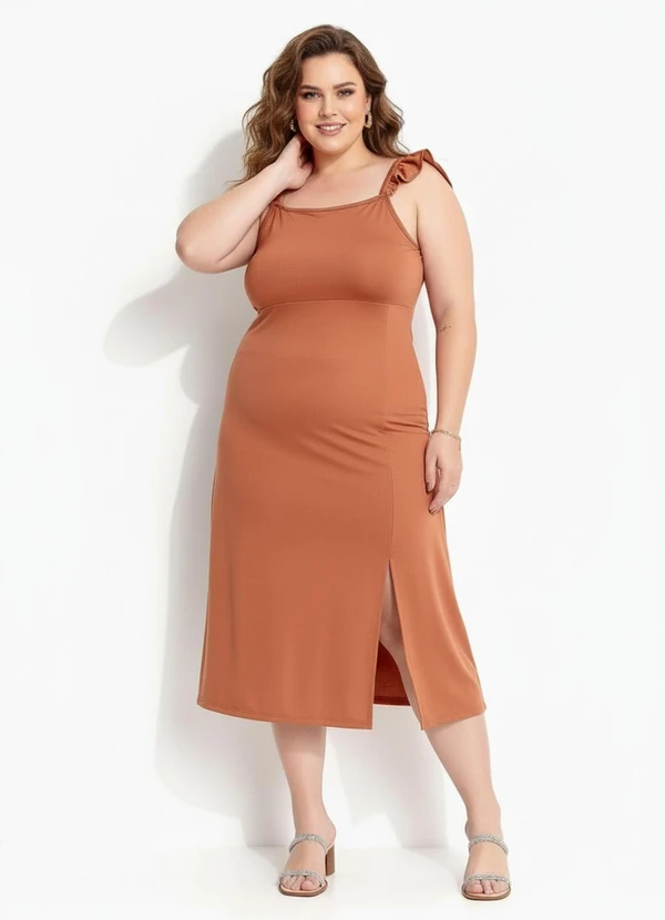 Marguerite - Vestido Marrom em Malha de Poliéster