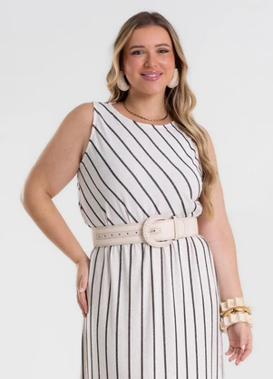 Secret Glam - Vestido Midi Viscolinho Listras Preto - SECRET GLAM