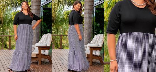 Vestido Pied de Poule em Malha Crepe