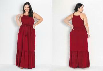 Vestido Plus Size Longo Bord com Babado