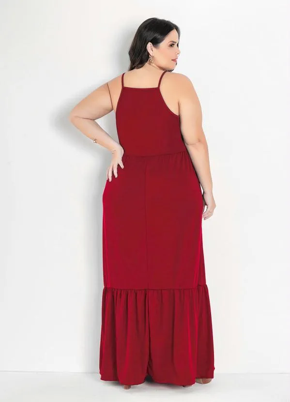 Marguerite - Vestido Plus Size Longo Bordô com Babado