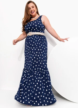 Marguerite - Vestido Poá Marinho em Malha Fria - MARGUERITE