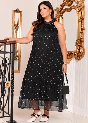 Marguerite - Vestido Poá Preto e Branco em Tule - MARGUERITE