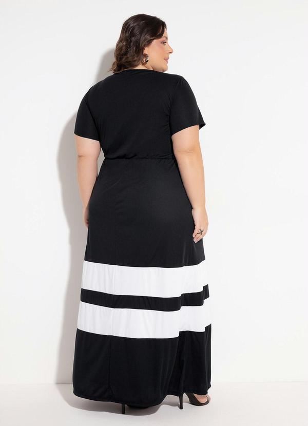 Marguerite - Vestido Preto e Branco Mangas Curtas Plus Size 3