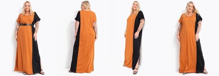 Vestido Preto e Caramelo em Malha de Poli�ster