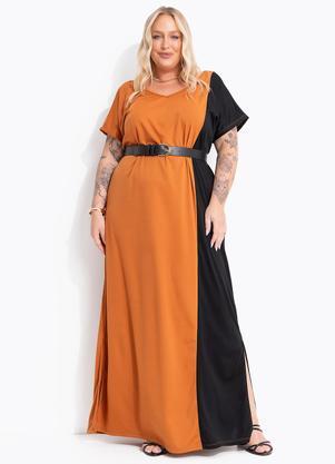 Vestido (Preto e Caramelo) em Malha de Poli�ster