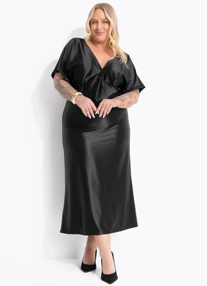Marguerite - Vestido Preto em Malha Acetinada Encorpada - MARGUERITE