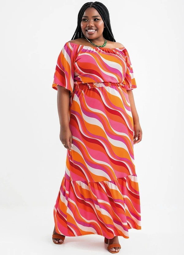 Marguerite - Vestido Psicodélico Rosa em Poliflex