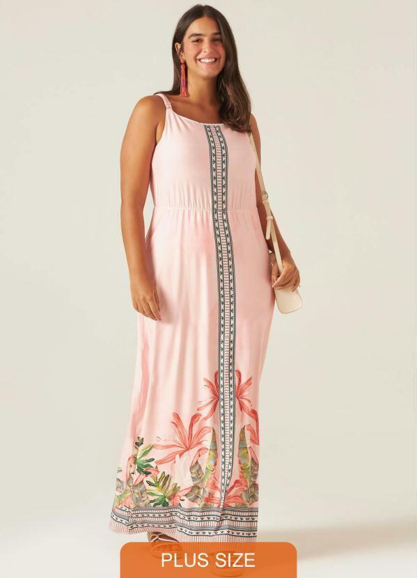 Malwee Plus - Vestido Rosa Longo Feminino Tropical