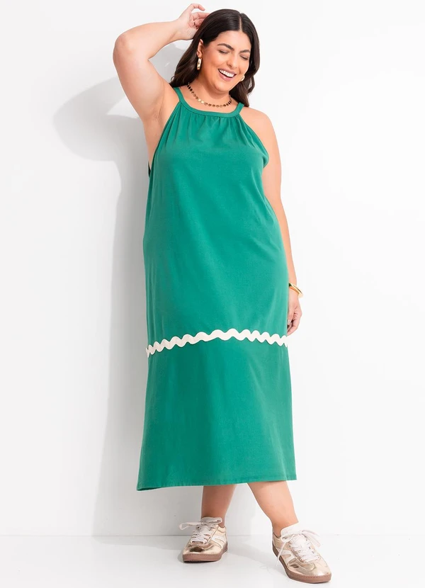 Marguerite - Vestido Verde em Malha de Algodão Penteado