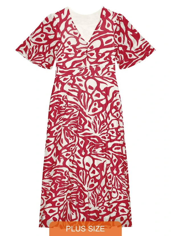 Malwee Plus - Vestido Vermelho Amplo Abstrato em Tule 6