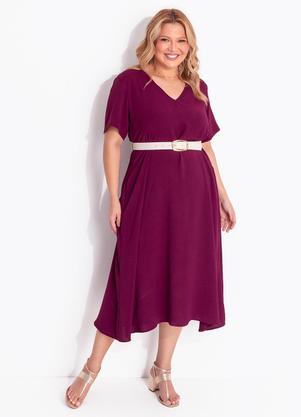 Vestido Vinho em Tecido Plano Leve