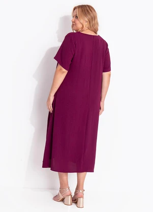 Marguerite - Vestido Vinho em Tecido Plano Leve - MARGUERITE