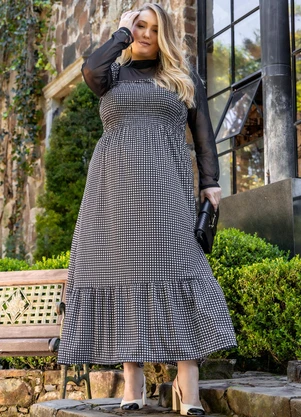 Marguerite - Vestido Xadrez Preto e Branco em Malha - MARGUERITE