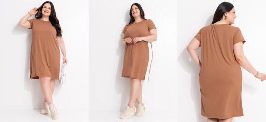 Vestido Marrom Claro Ribana Canelada Macia