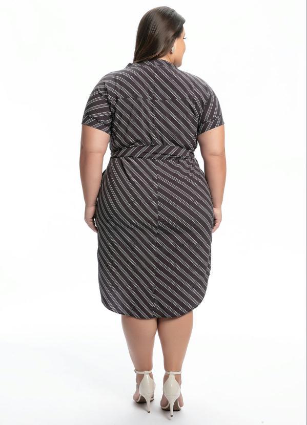 Outlet - Vestido Plus Size Listras Cinzas com Faixa 3