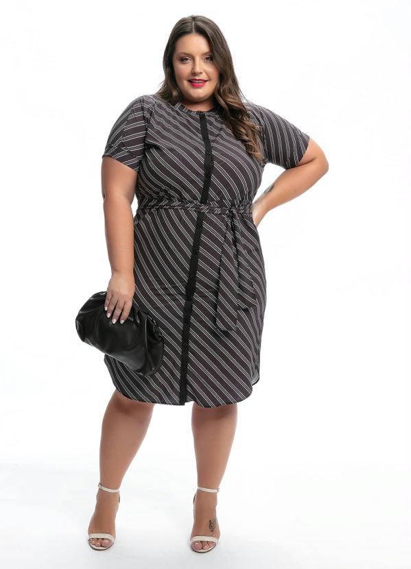 Outlet - Vestido Plus Size Listras Cinzas com Faixa 2