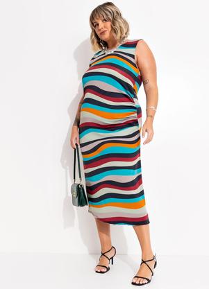 Vestido (Listrado Irregular) em Malha com Elastano