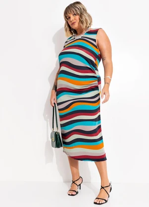 Marguerite - Vestido Listrado Irregular em Malha com Elastano - MARGUERITE