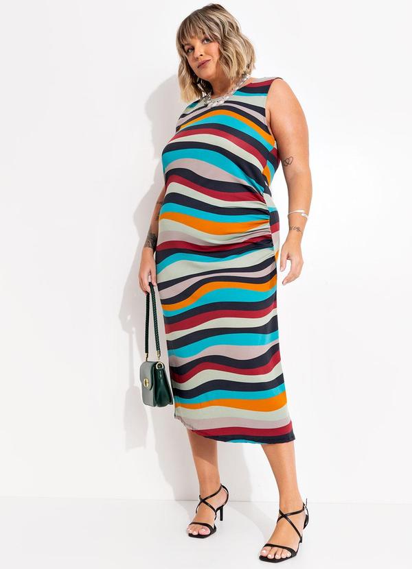 Vestido (Listrado Irregular) em Malha com Elastano