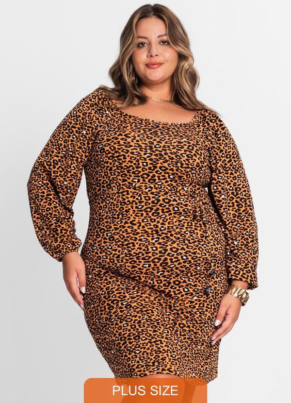 Secret Glam - Vestido Manga Longa Plus Size Marrom