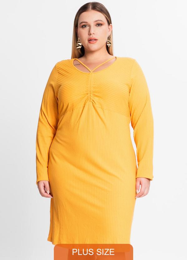 Secret Glam - Vestido Plus Size em Ribana Canelada Amarelo 1