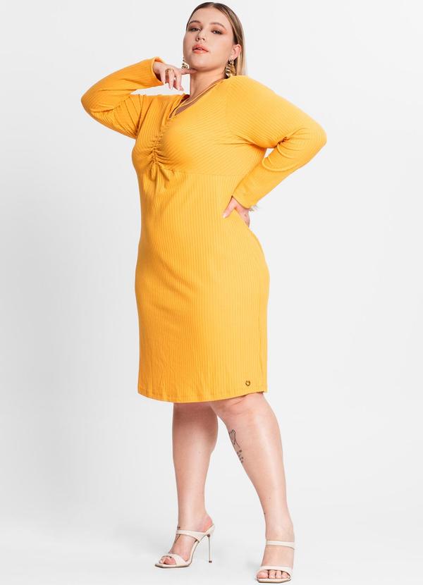Secret Glam - Vestido Plus Size em Ribana Canelada Amarelo 3