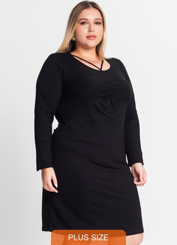 Secret Glam - Vestido Plus Size em Ribana Canelada Preto
