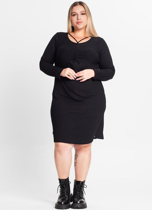 Secret Glam - Vestido Plus Size em Ribana Canelada Preto 3