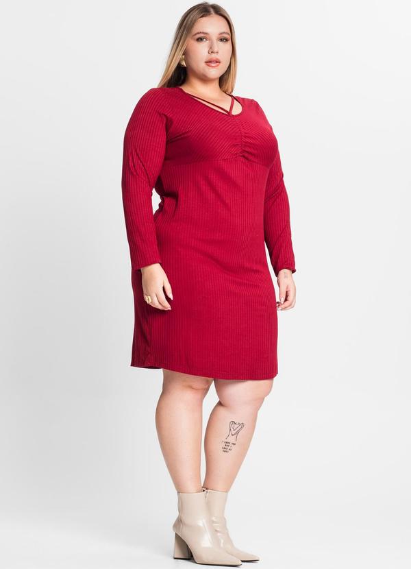 Secret Glam - Vestido Plus Size em Ribana Canelada Vermelho 3