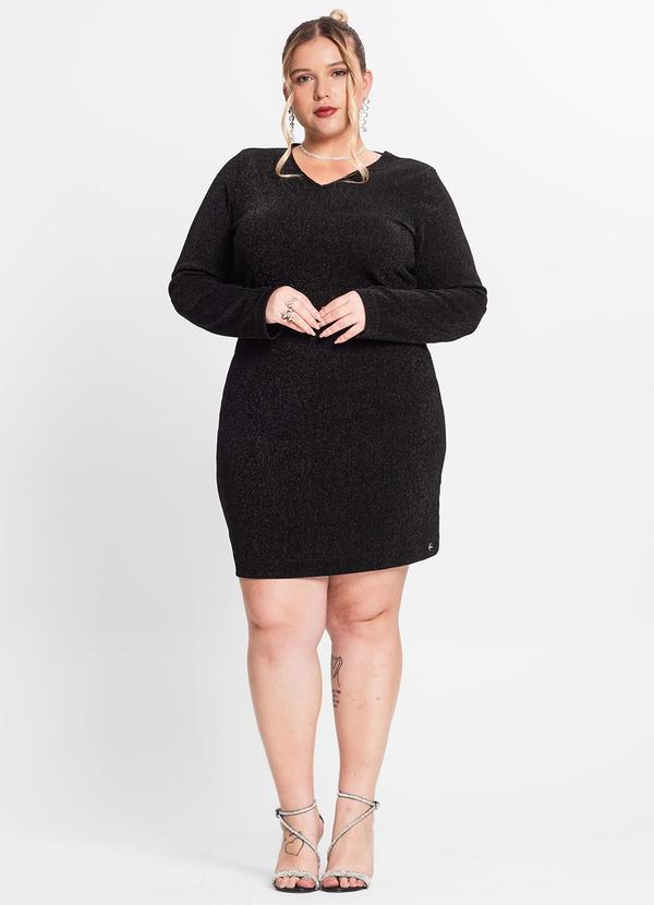 Secret Glam - Vestido Plus Size Feminino Manga Longa Preto 3