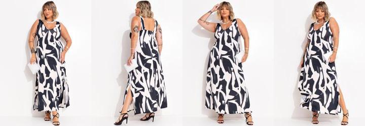 Vestido Abstrata em Malha com Elastano