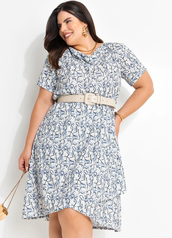 Marguerite - Vestido Abstrato Clean em Jersey Acetinado