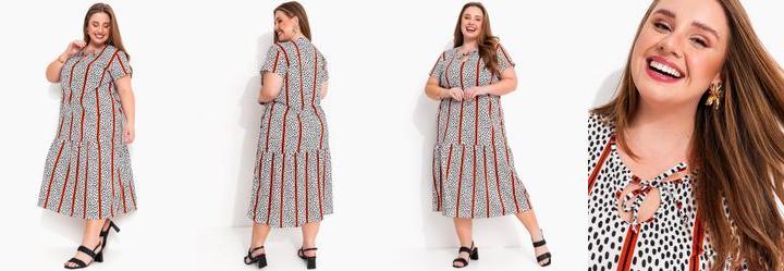 Vestido Abstrato e Listras em Malha