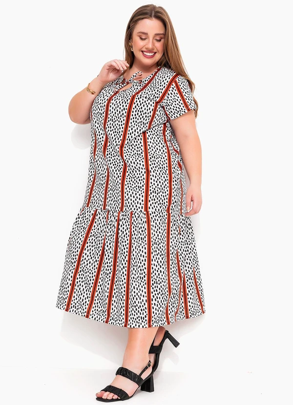 Marguerite - Vestido Abstrato e Listras em Malha