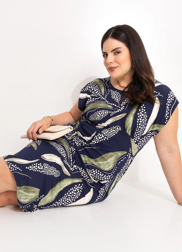 Marguerite - Vestido Abstrato Marinho em Malha de Viscose 1