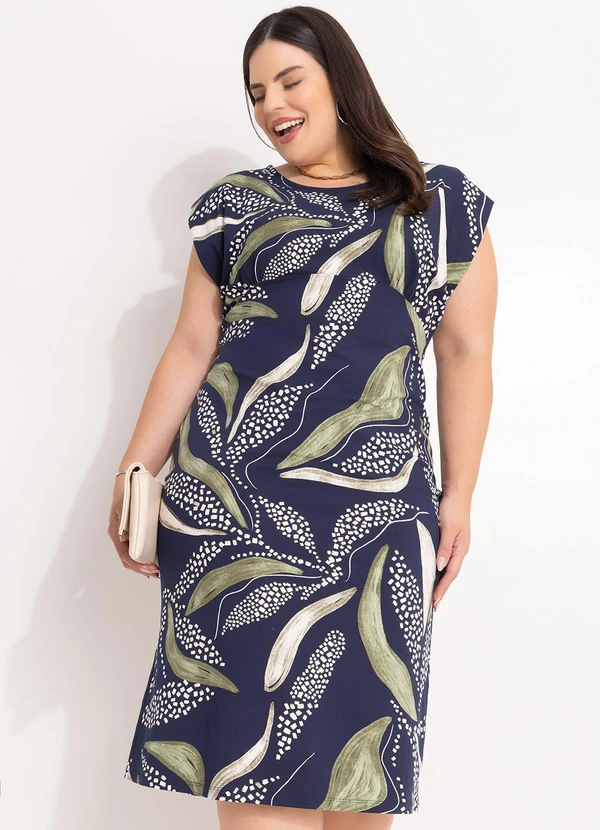 Marguerite - Vestido Abstrato Marinho em Malha de Viscose 6