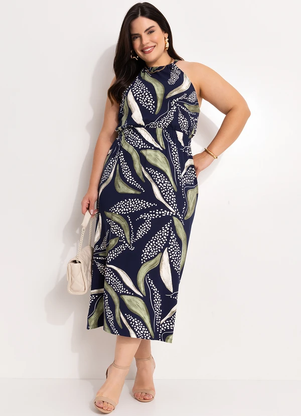 Marguerite - Vestido Abstrato Marinho em Malha de Viscose