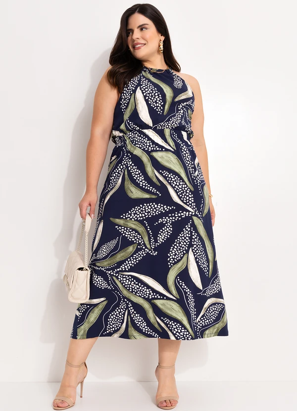 Marguerite - Vestido Abstrato Marinho em Malha de Viscose 2