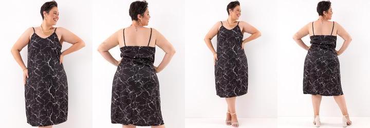 Vestido Abstrato Preto em Jersey Acetinado